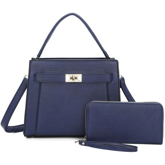 Womens Navy Blue Top Handle Satchel With Wallet - Picture 3 of 3